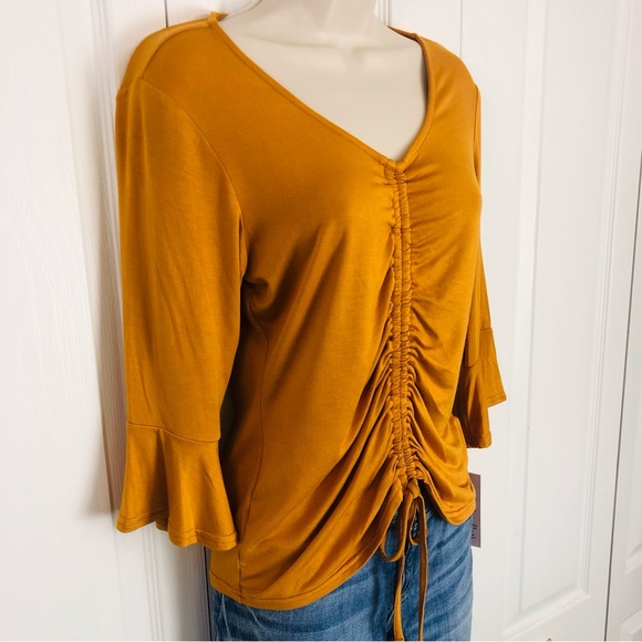 NWT Nanette Lepore Mustard Yellow Gathered Front Top - Picture 3 of 16